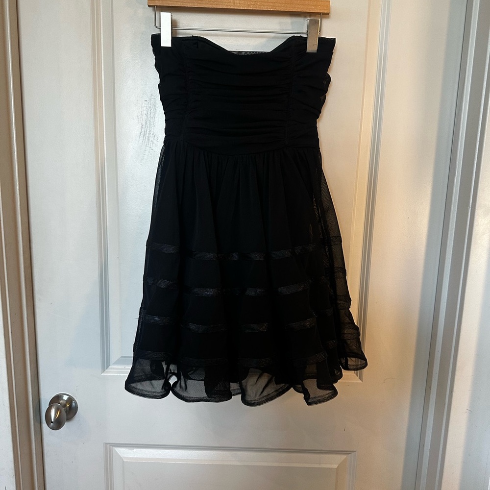 Betsey Johnson VTG Y2K Black Sweetheart Strapless Tulle Fit & Flare Mini Dress,S - Picture 11 of 11